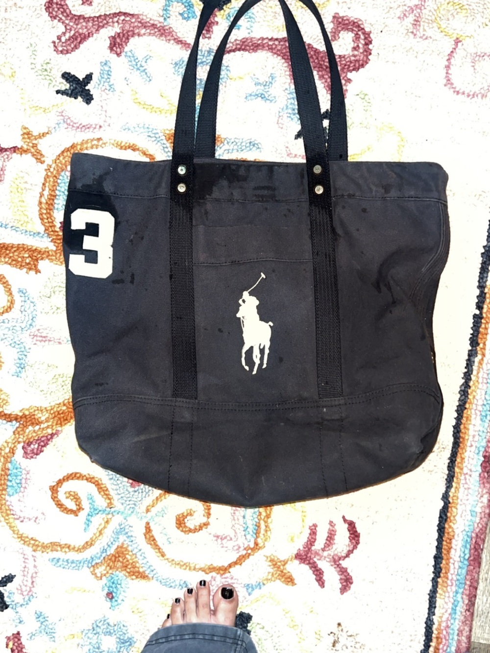 Ralph Lauren Black Big Pony Canvas Tote Bag Vintage #3 Y2K - Picture 7 of 16